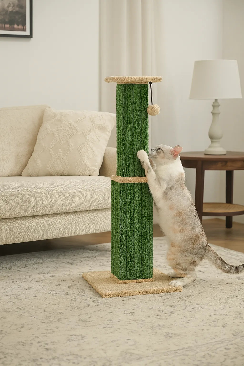 Rascador Alto Verde para Gatos Grandes con Base Estable