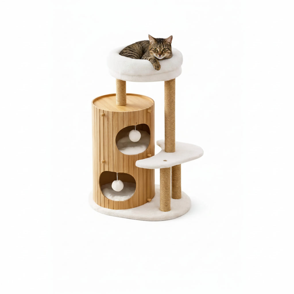 Arbre à chat en bois avec couchage surélevé