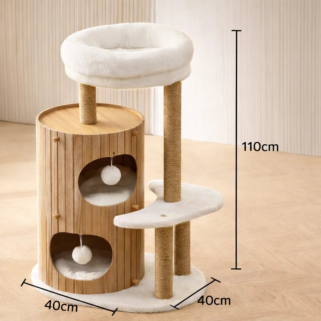 Arbre à chat en bois avec couchage surélevé