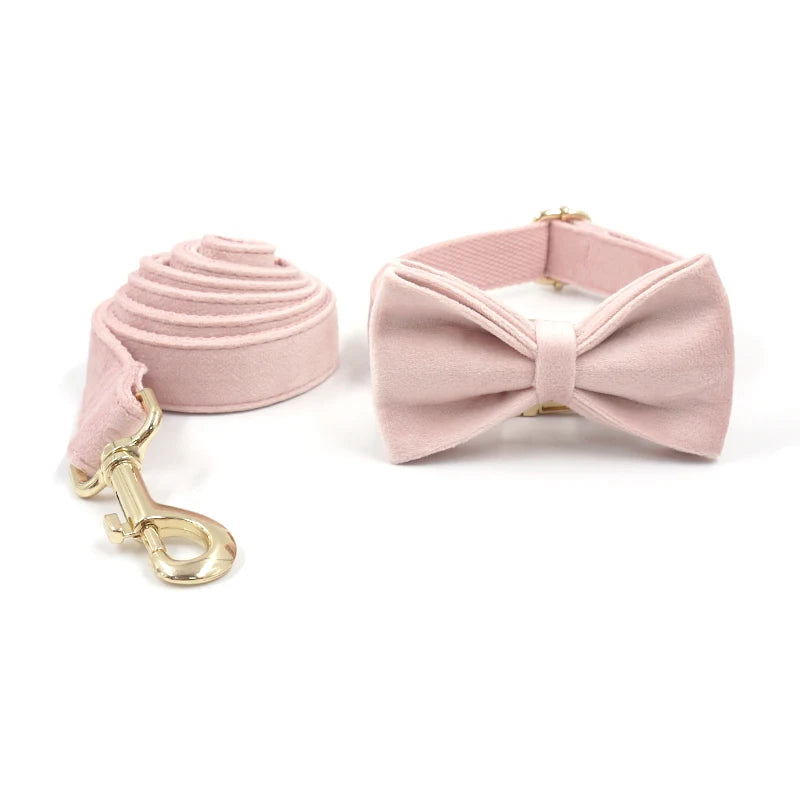 Set de Arnés y Collar de Terciopelo Rosa Personalizable