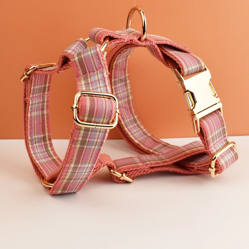 Set de Collar y Correa de Cuadros en Algodón Personalizable