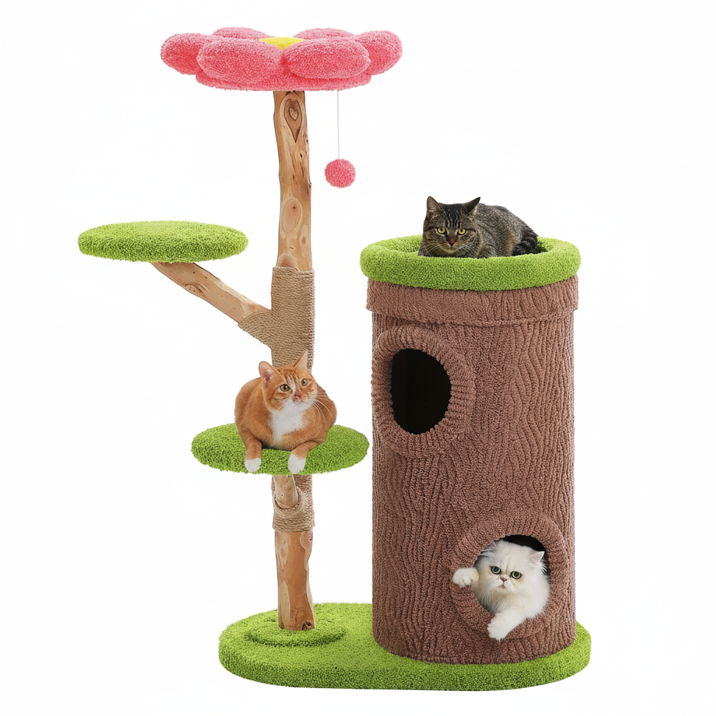 Torre Rascador para Gatos 136cm Estilo Bosque con Perca Flor