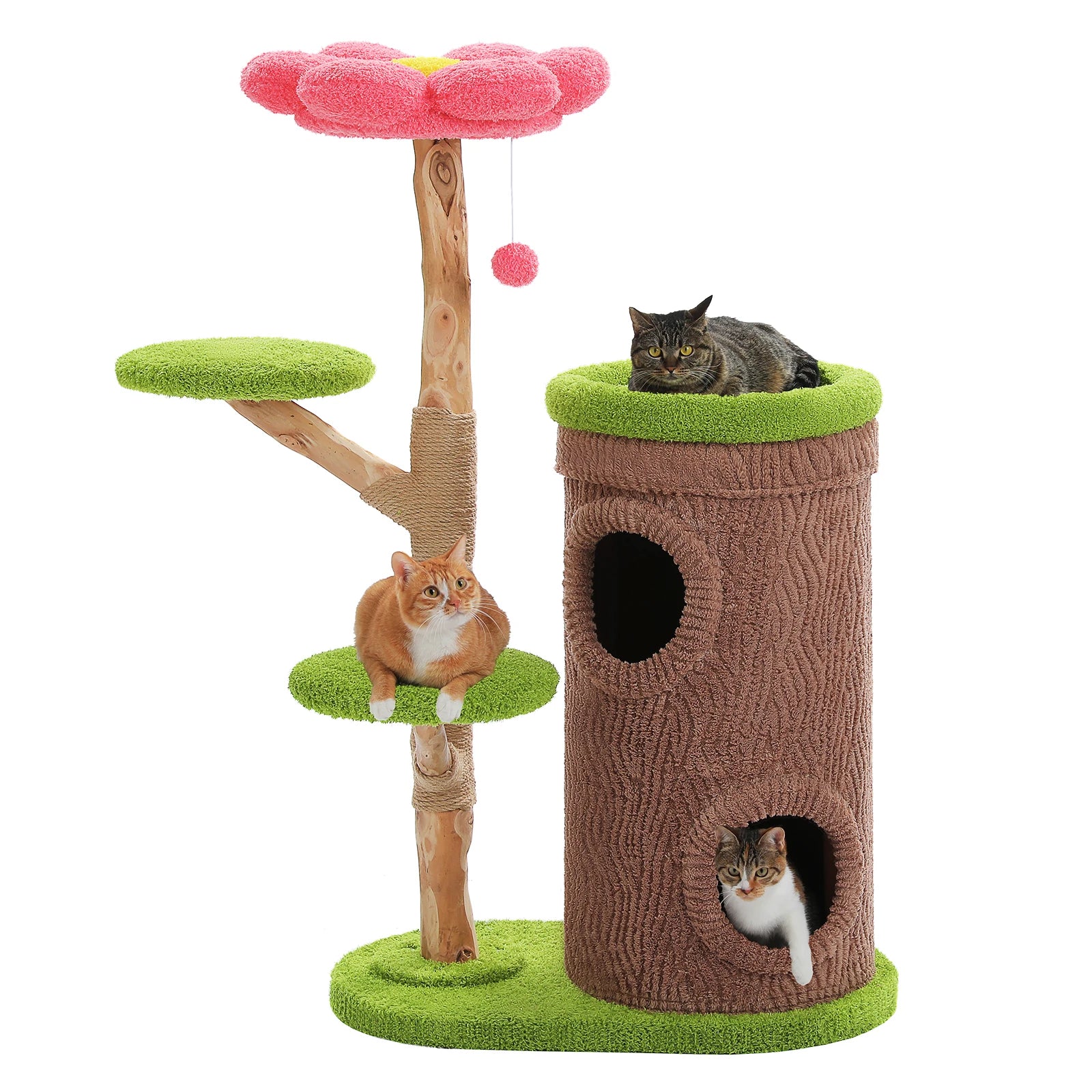 Torre Rascador para Gatos 136cm Estilo Bosque con Perca Flor