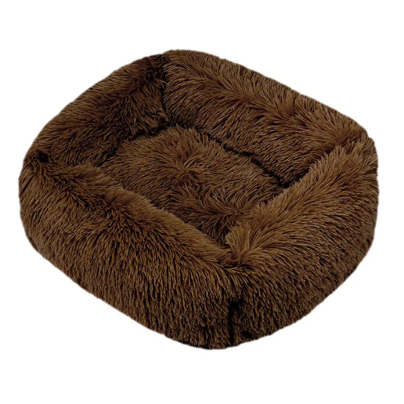 Cama para perros de peluche rectangular tipo sofá, color café