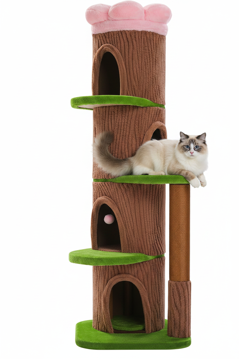 Torre Rascador para Gatos 174cm con 4 Condominios y Cama Flor