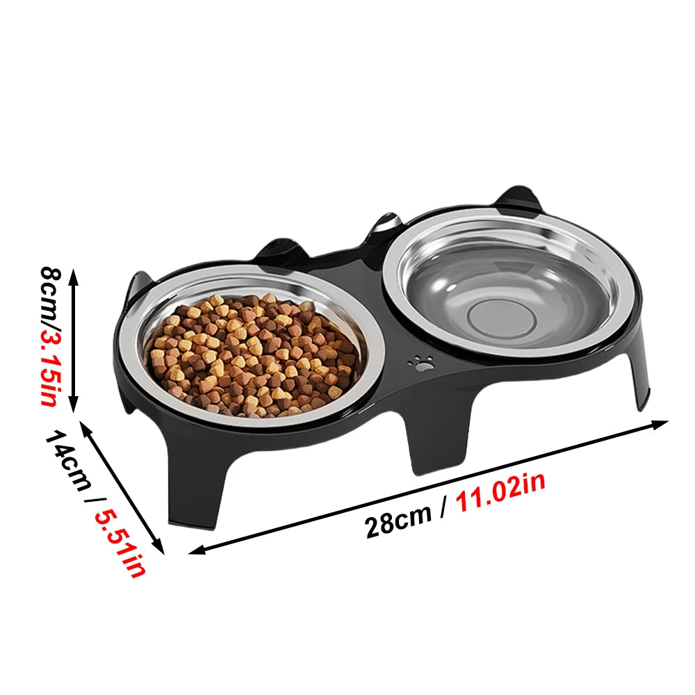 Comedero Doble de Acero Inoxidable Antivuelco para Mascotas