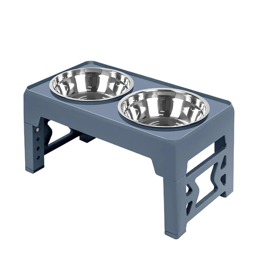 Comedero Doble Elevado Ajustable de Acero Inoxidable para Perros