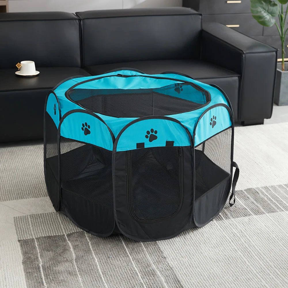 Parque de Juegos Plegable y Casita Azul para Mascotas