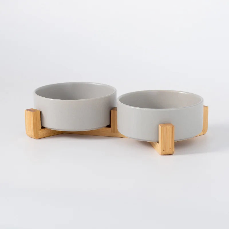 Comedero Cerámico con Soporte de Madera - Colores Básicos