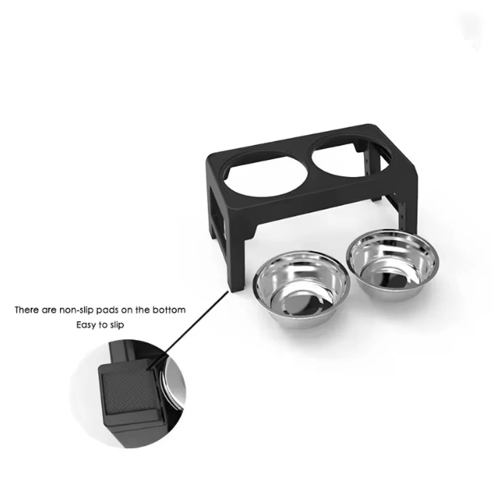Comedero Doble Elevado Ajustable de Acero Inoxidable para Perros