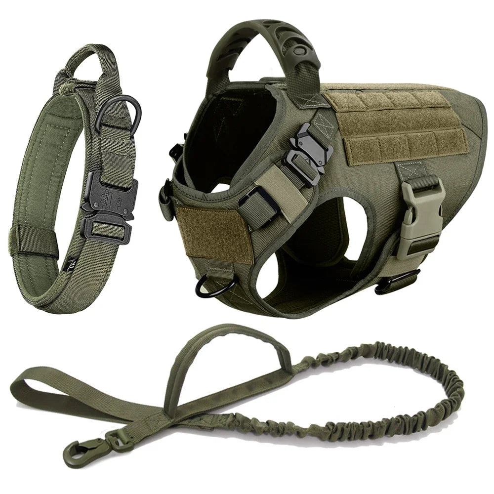 Set de Arnés Táctico con Collar y Correa para Perros Grandes