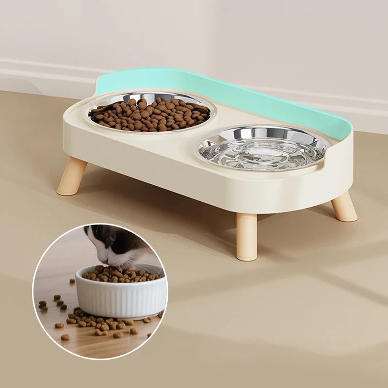 Comedero Doble de Acero Inoxidable para Perros y Gatos