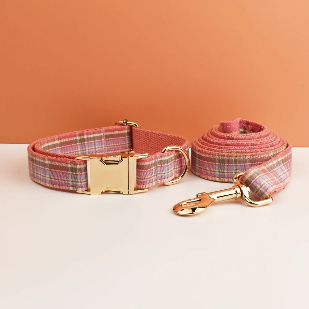 Set de Collar y Correa de Cuadros en Algodón Personalizable