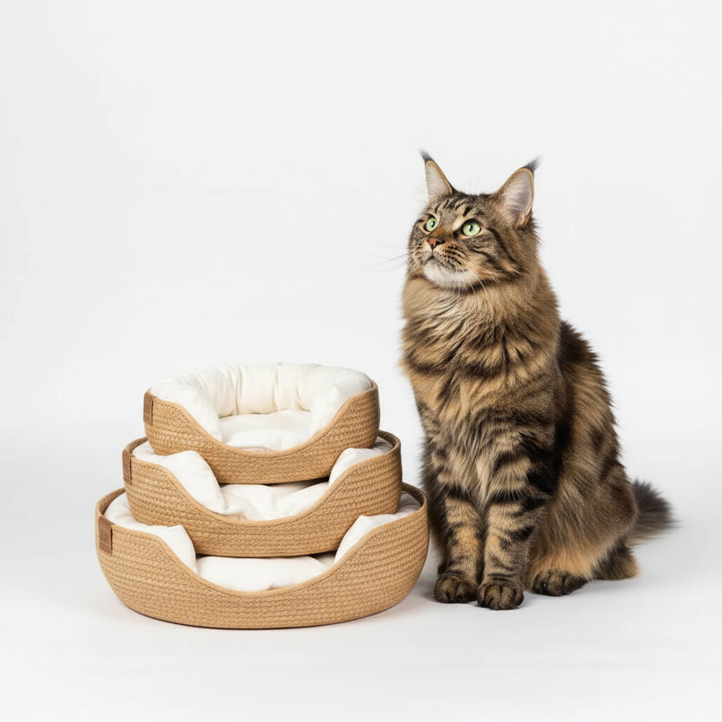 Cesta Tejida a Mano para Gatos, Cómoda y Natural