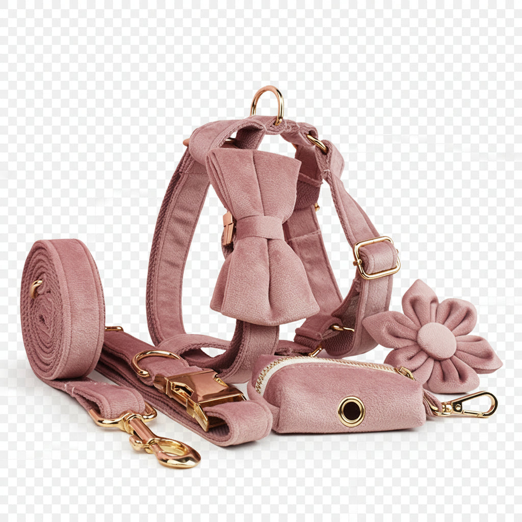Set de Collar y Correa de Terciopelo Lila Personalizable