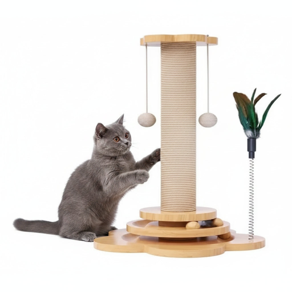 Arbre à chat 4 en 1 en bois avec balle rotative