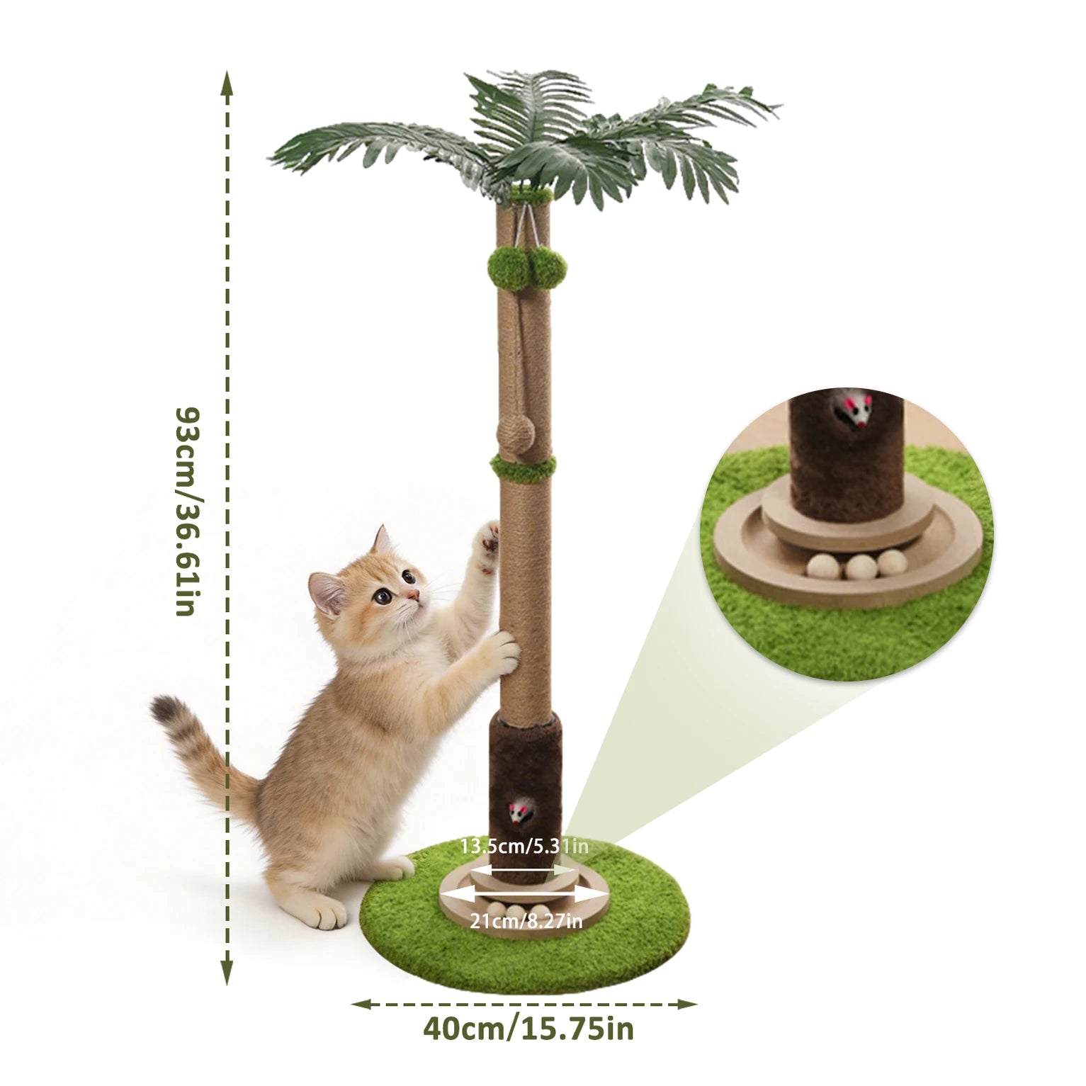 Arbre à chat avec niche et balles suspendues