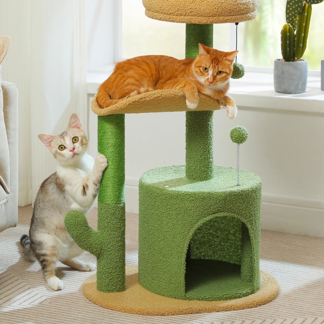 🌸 Árbol rascador para gatos con diseño de flor y casa interior