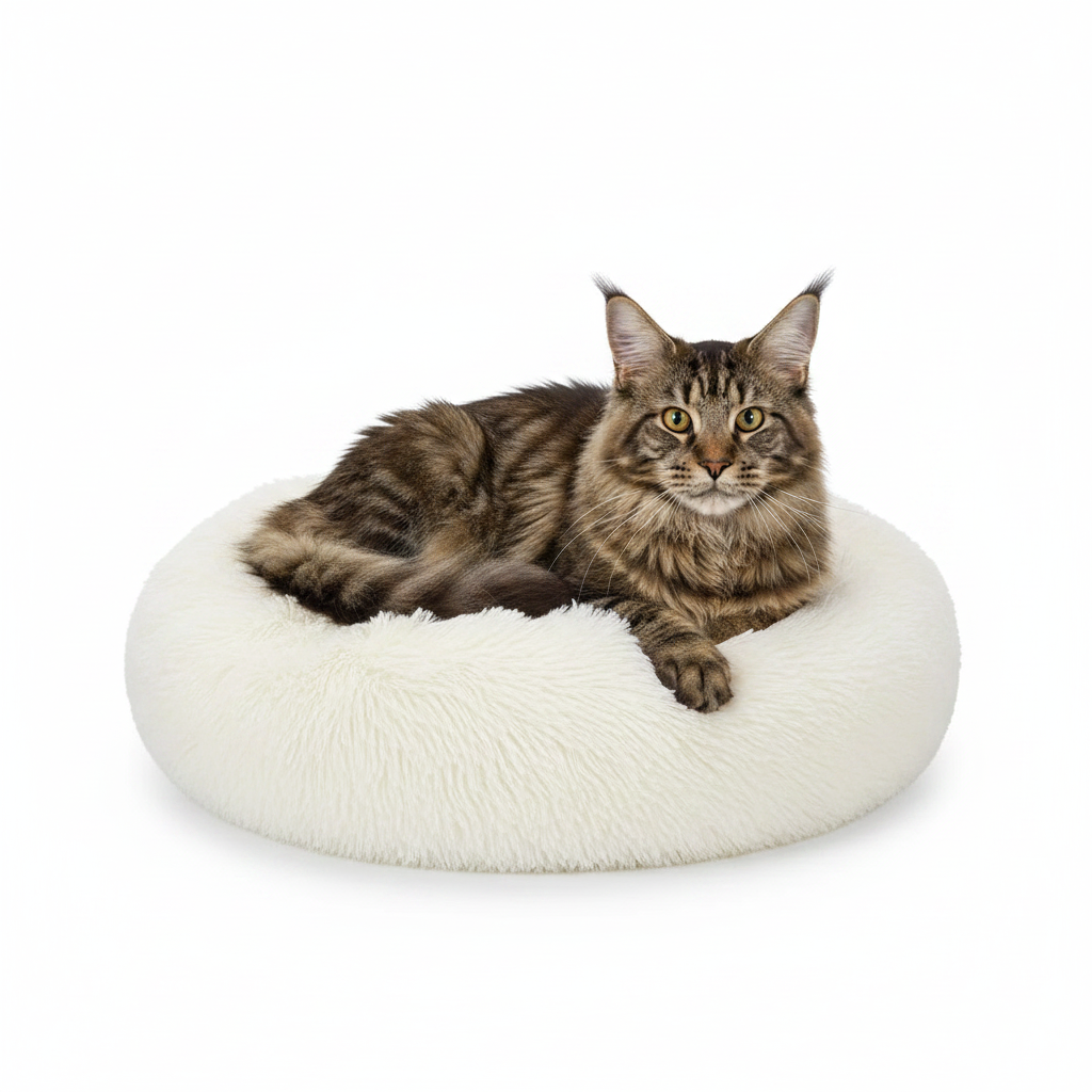 Cama Donut Suave y Acogedora para Perros y Gatos Blanca
