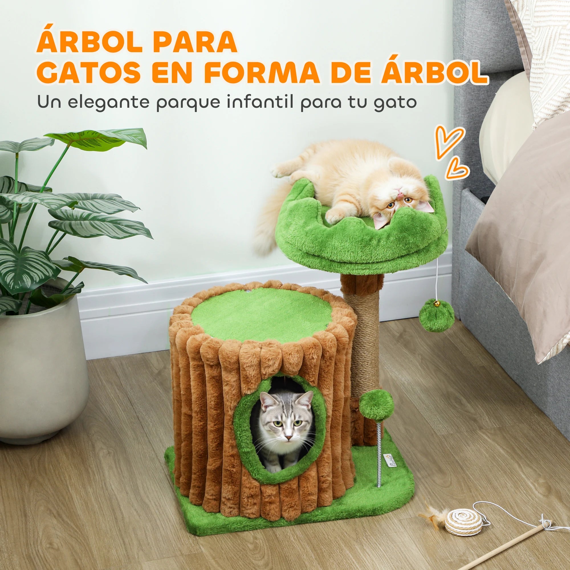 Rascador Árbol para Gatos con Casita y Cama Acolchada 53 cm