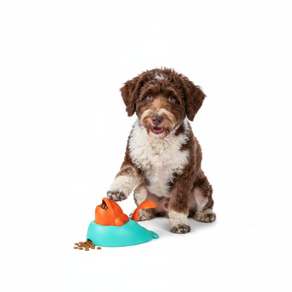 Dog Cat Interactive Food Toy Puzzle Press-to-Dispense Whale Shaped Slow Feeder Boredom Buster Training Reward Dispenser for Pets