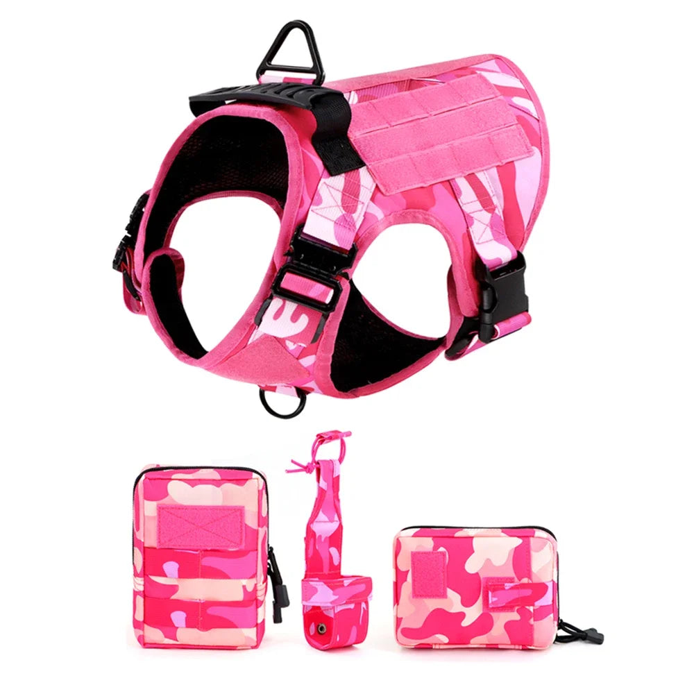 Arnés Táctico Rosa con Asa y Bolsillos para Perro