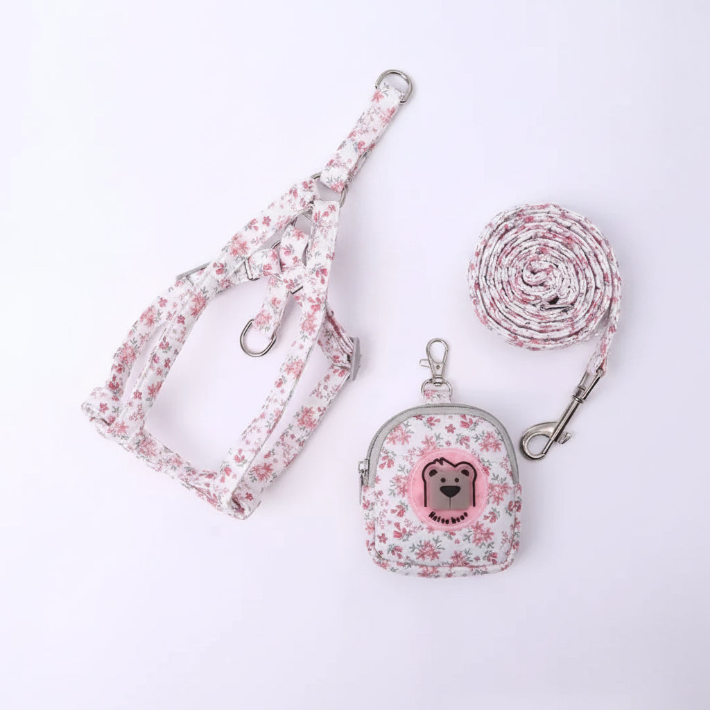 Set de Arnés Floral con Mini Mochila para Perros y Gatos