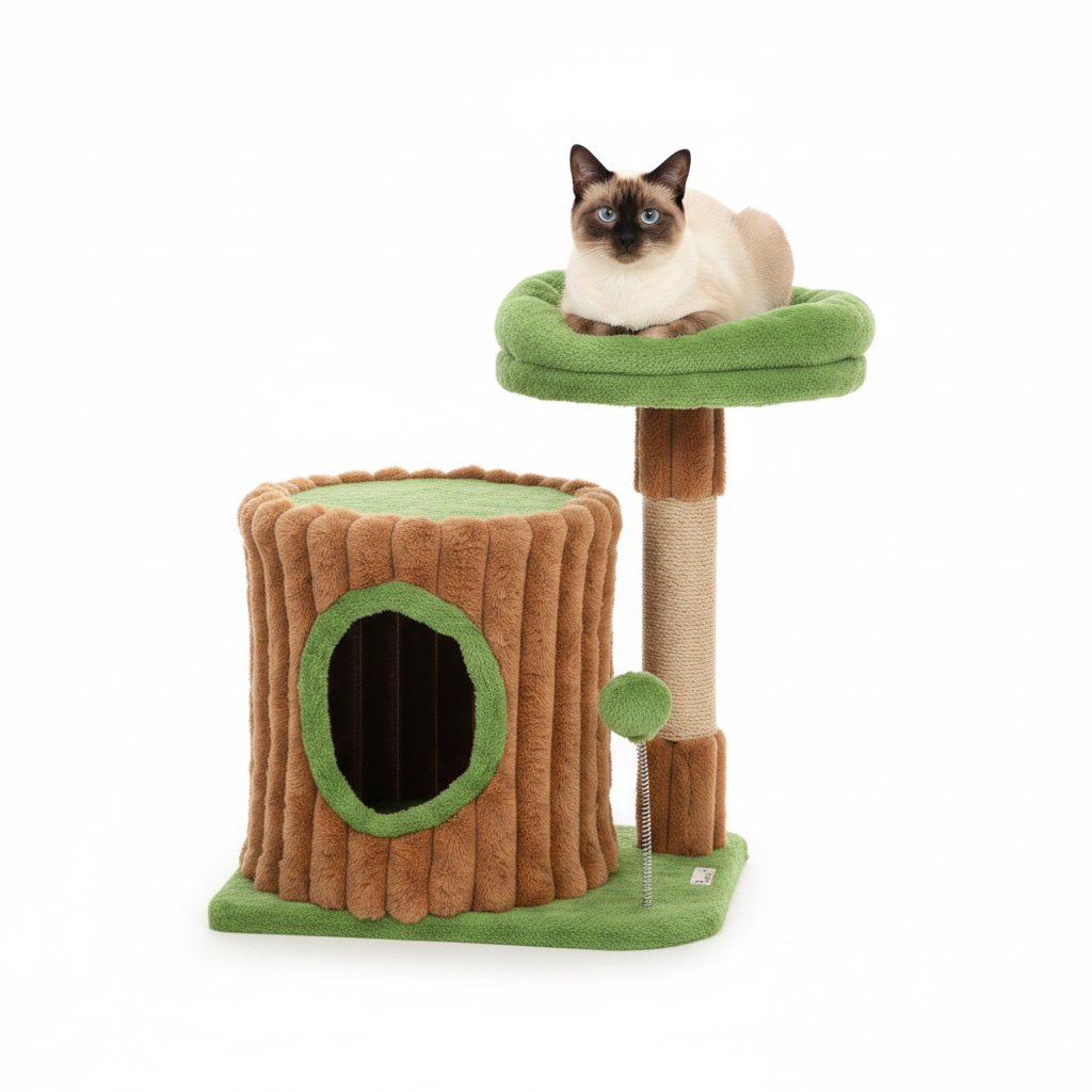 Rascador Árbol para Gatos con Casita y Cama Acolchada 53 cm