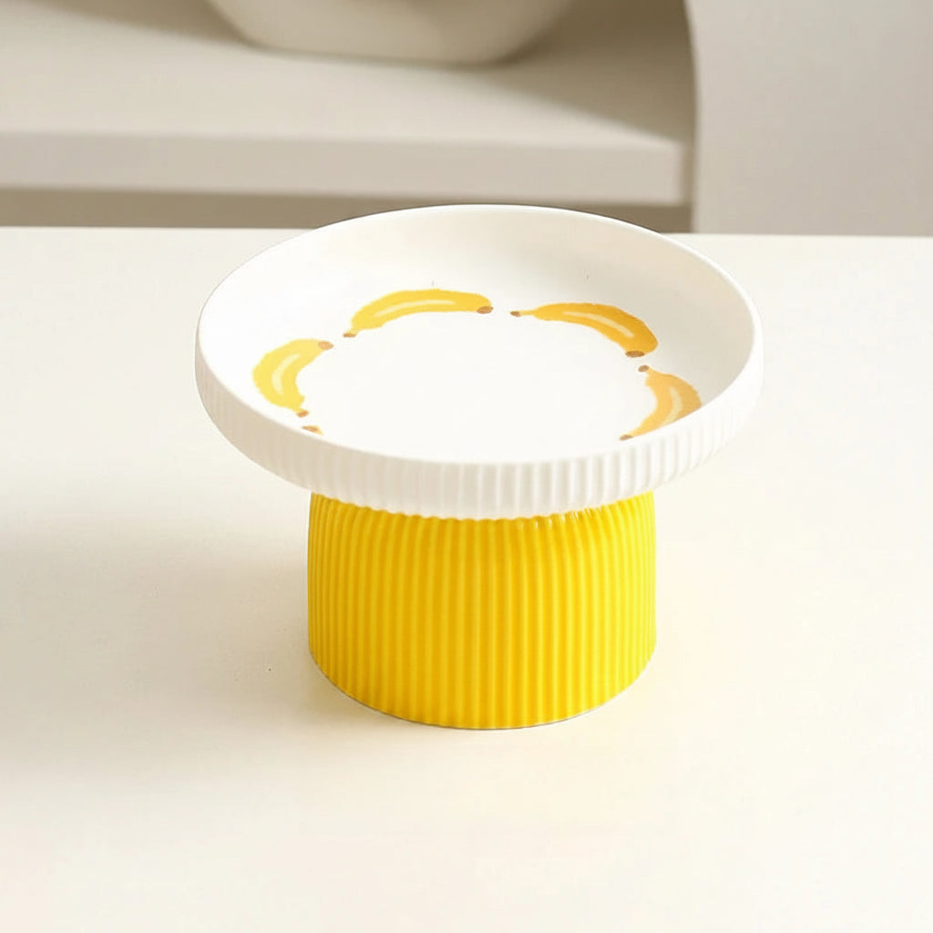 Comedero cerámico amarillo y blanco para gatos y perros