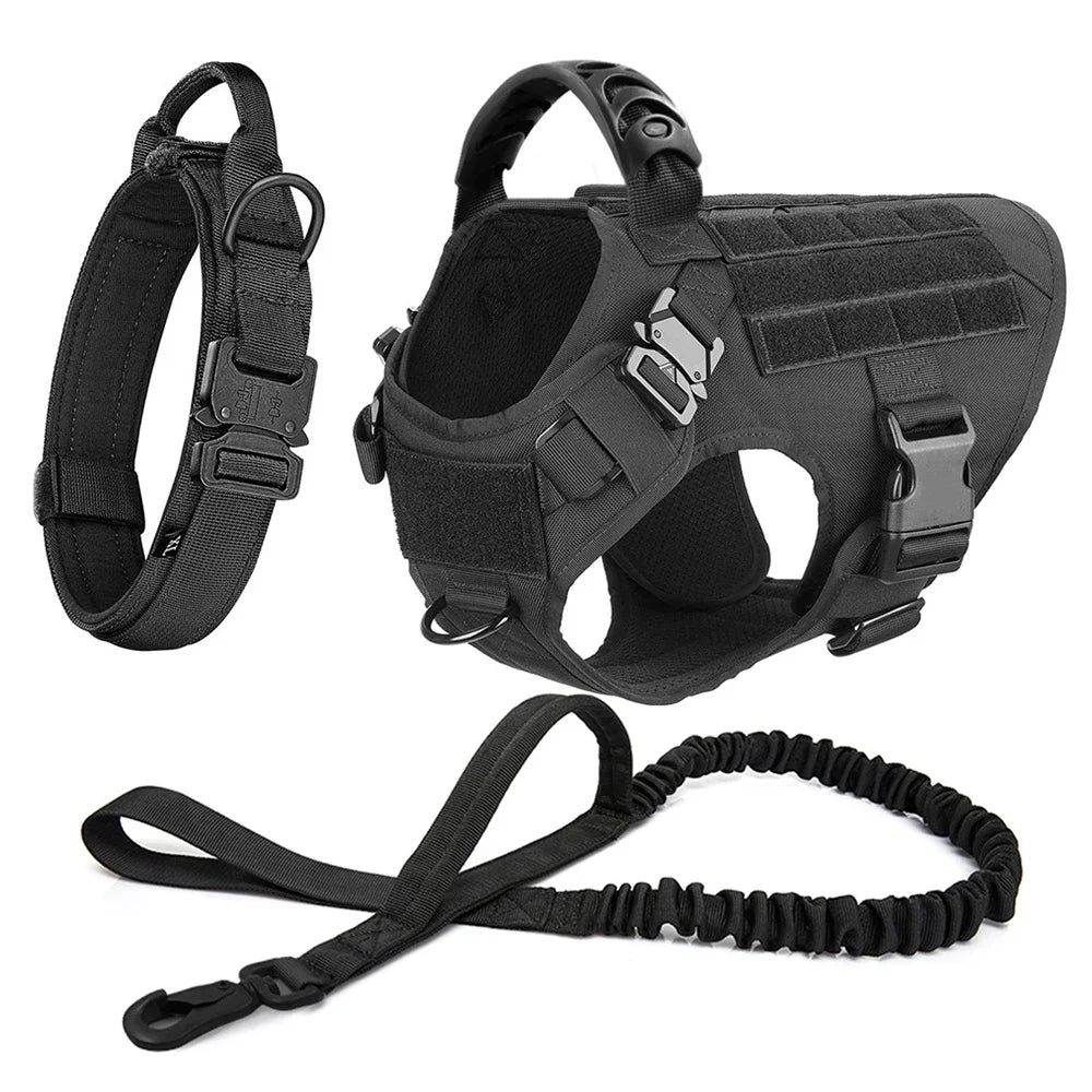 Set de Arnés Táctico con Collar y Correa para Perros Grandes