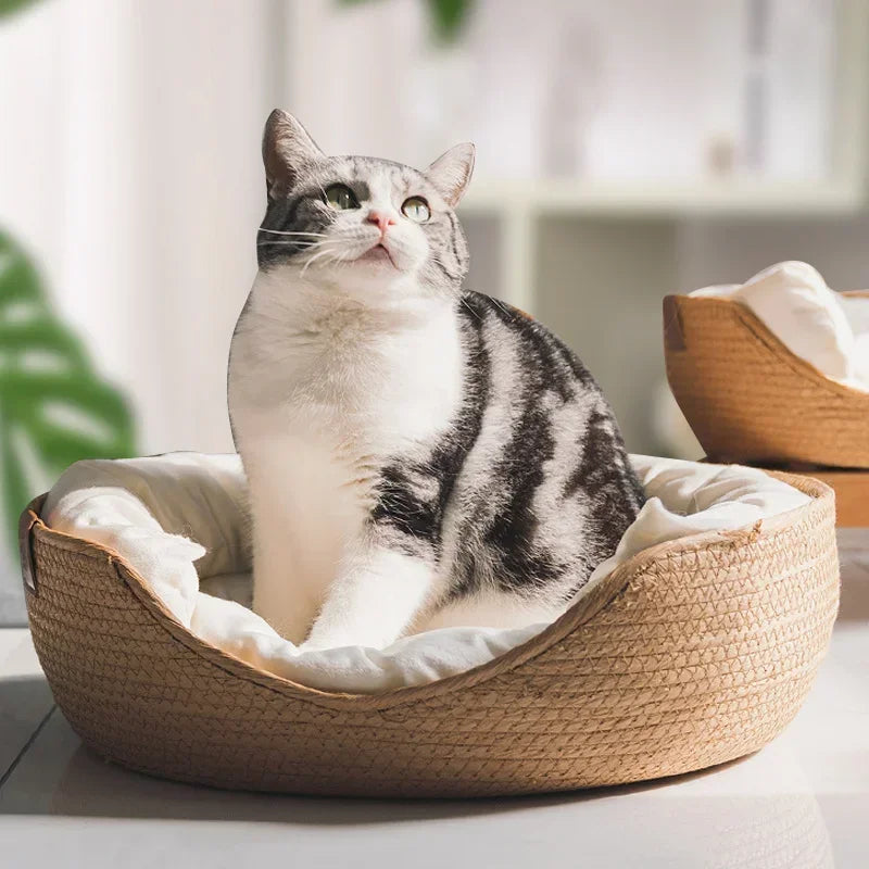 Cesta Tejida a Mano para Gatos, Cómoda y Natural