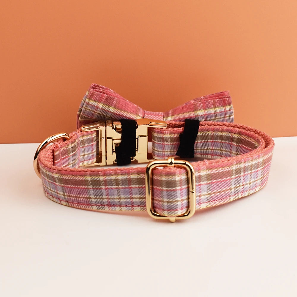 Set de Collar y Correa de Cuadros en Algodón Personalizable