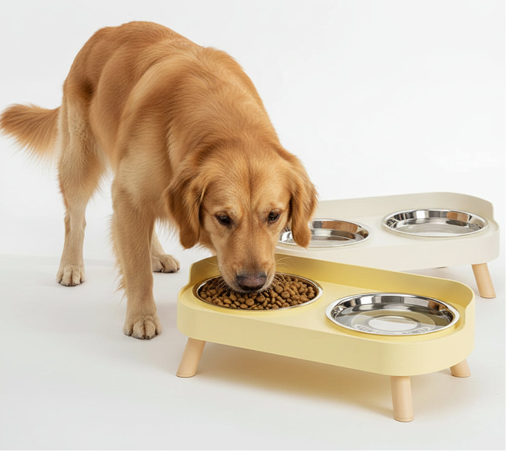 Comedero Doble de Acero Inoxidable para Perros y Gatos