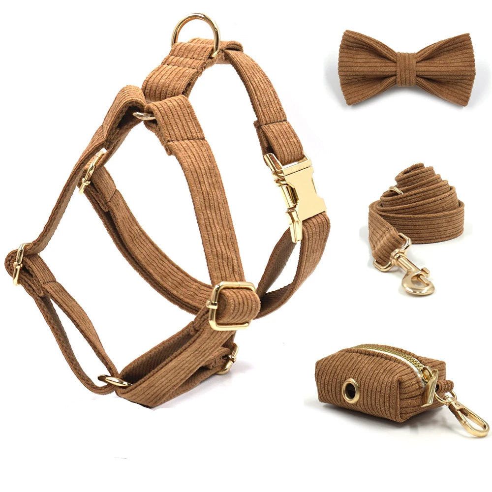 Set de Arnés y Correa de Pana Marrón para Perros