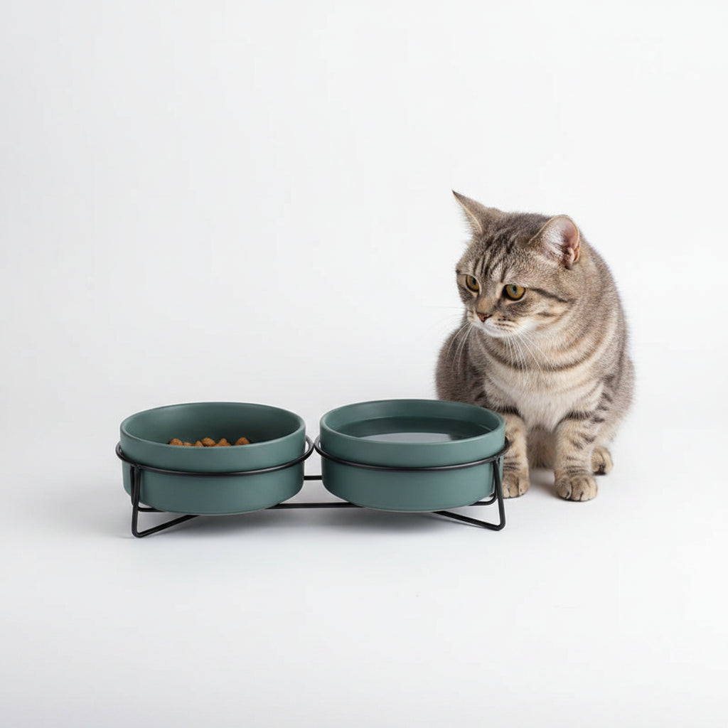 Comedero Doble de Cerámica para Gatos y Perros Pequeños