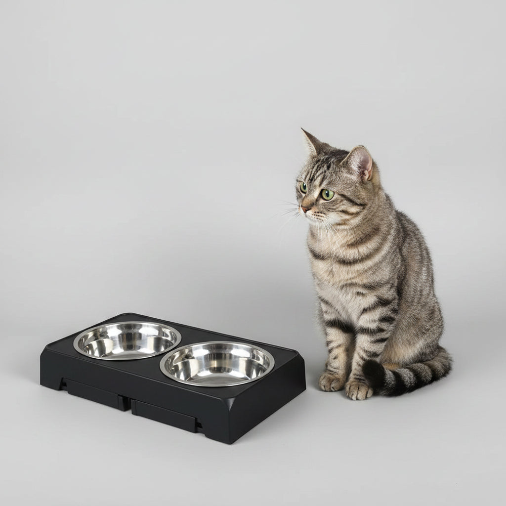 Comedero Doble Elevado Ajustable de Acero Inoxidable para Perros