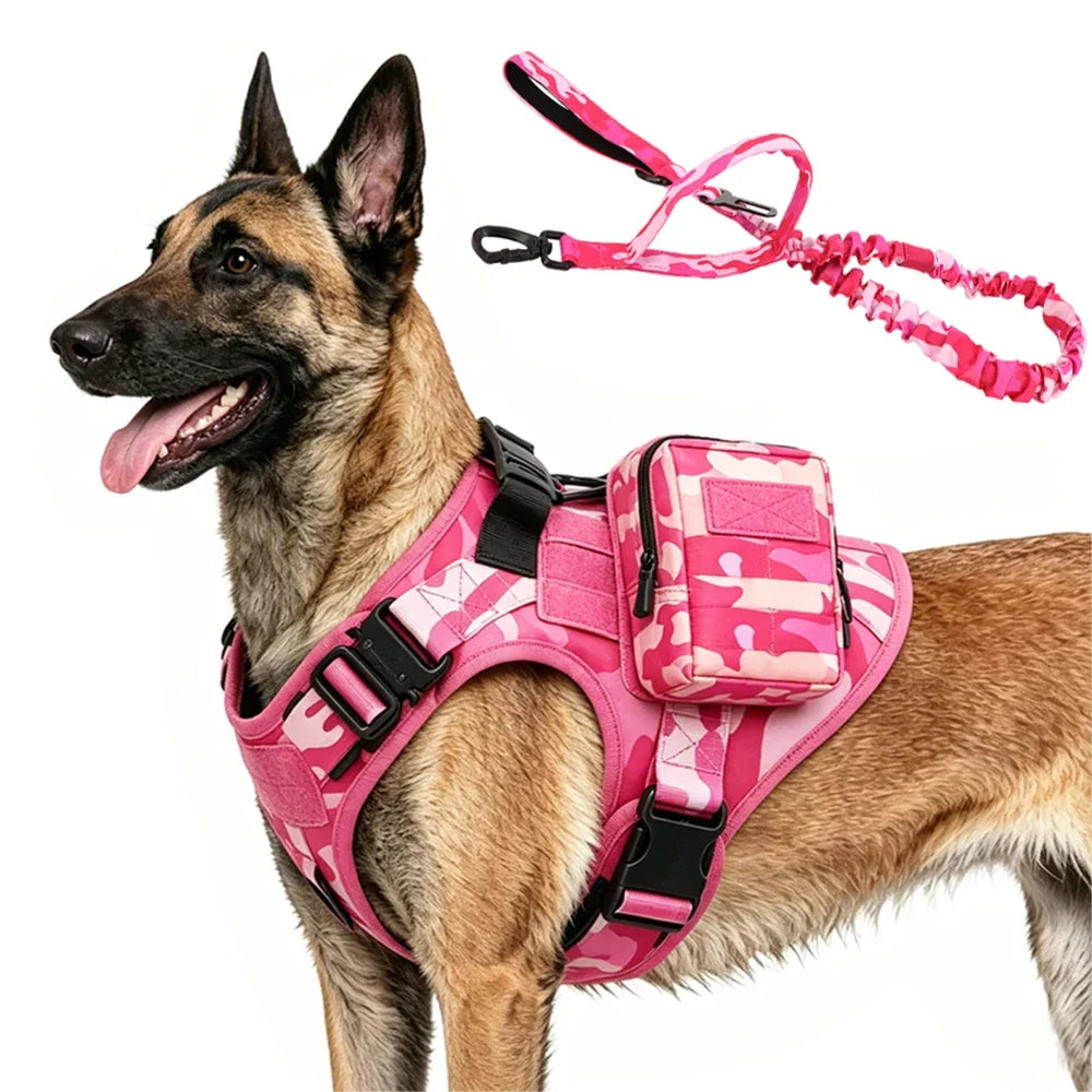 Arnés Táctico Rosa con Asa y Bolsillos para Perro