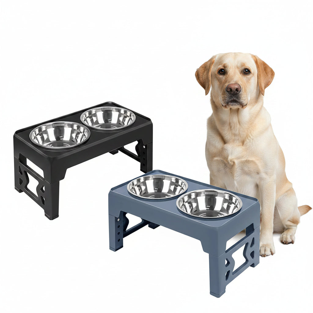 Comedero Doble Elevado Ajustable de Acero Inoxidable para Perros