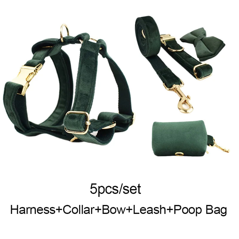 Set de Collar, Arnés y Correa de Terciopelo Personalizable