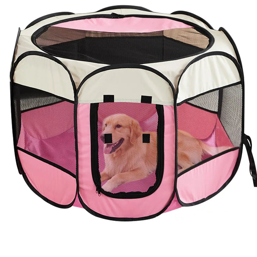 Parque de Juegos Plegable y Casita Rosa para Mascotas