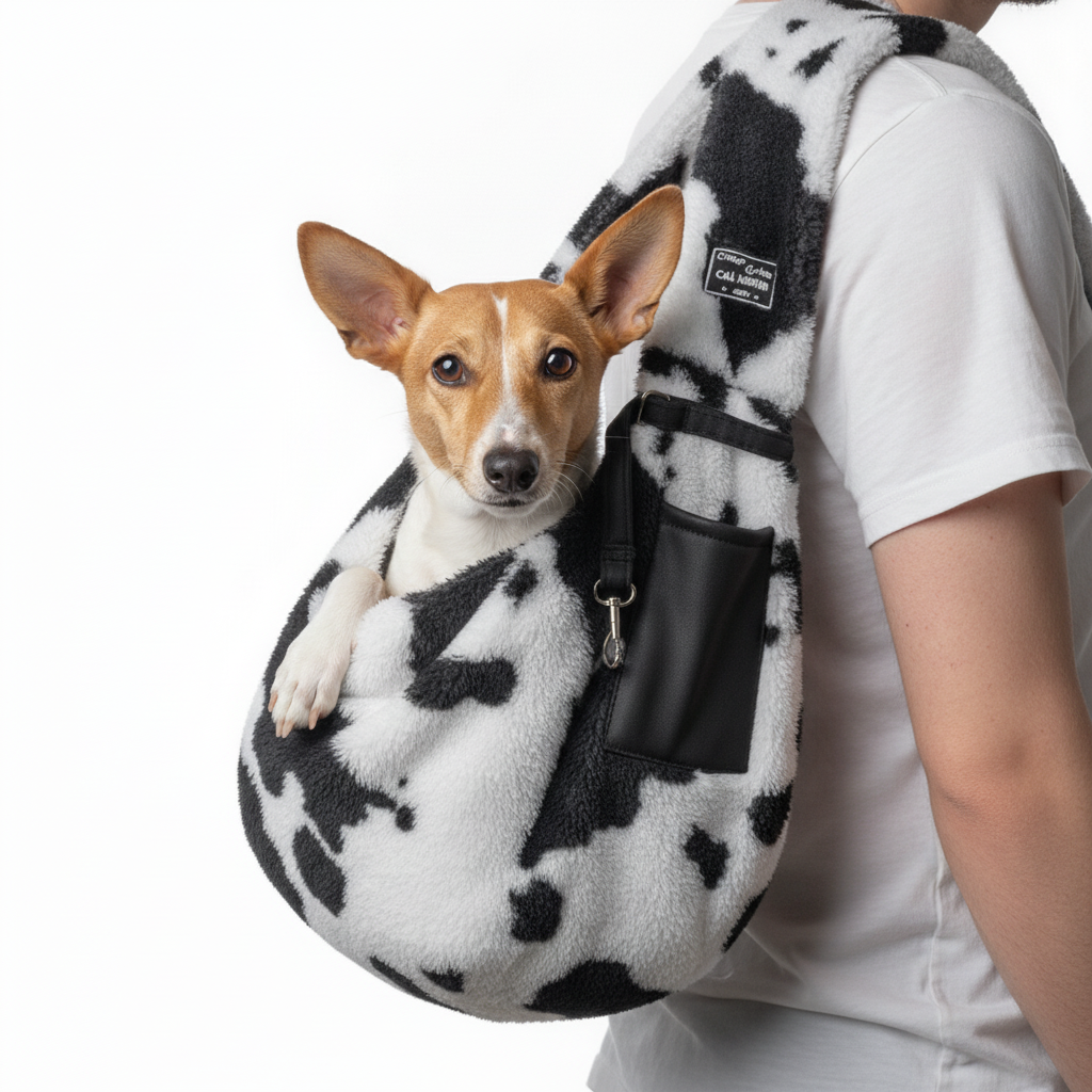 Bolso Bandolera de Peluche Estampado Vaca para Mascotas - imagen 1