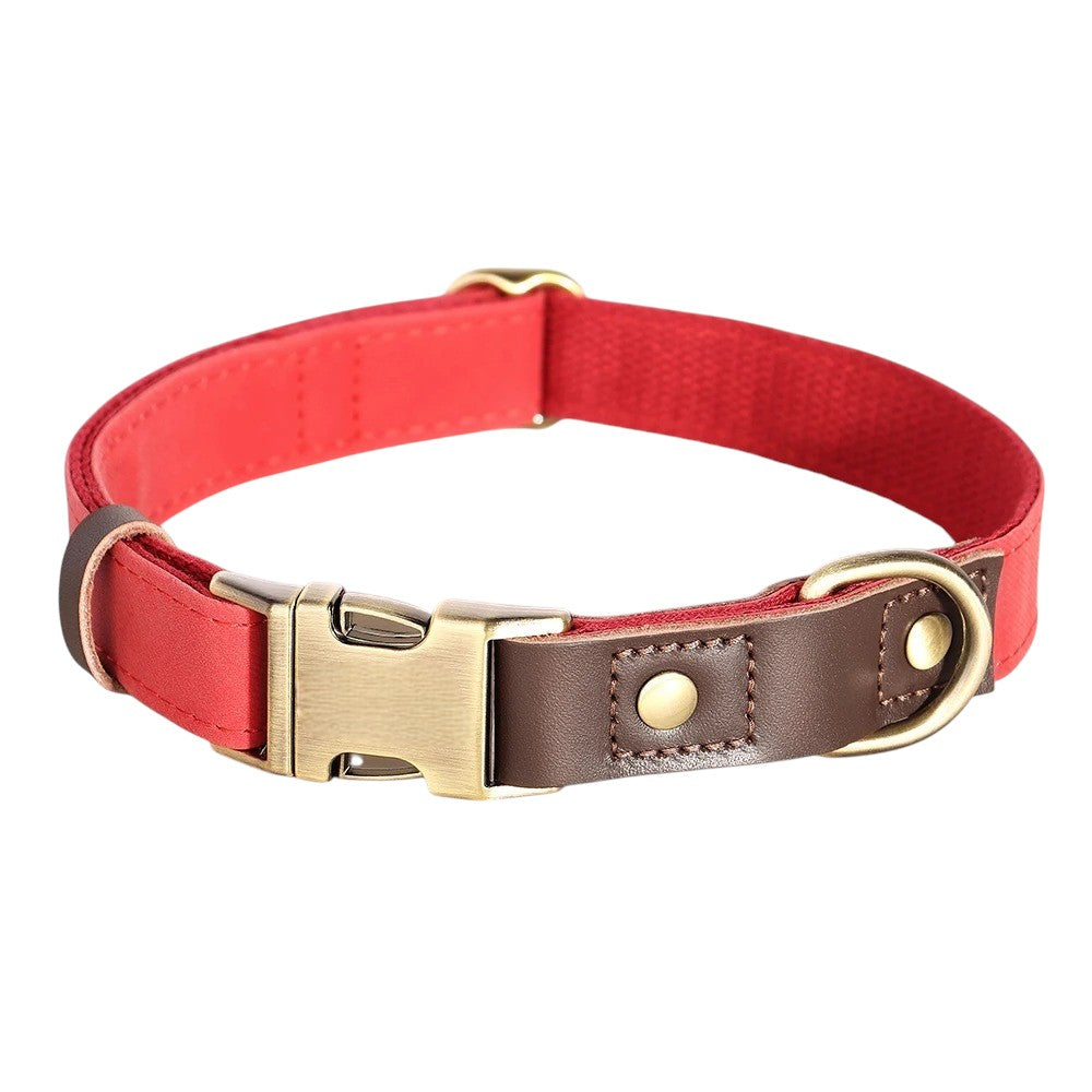 Collar de Cuero PU con Nylon para Perro Rojo- Estilo a tu Mejor Amigo