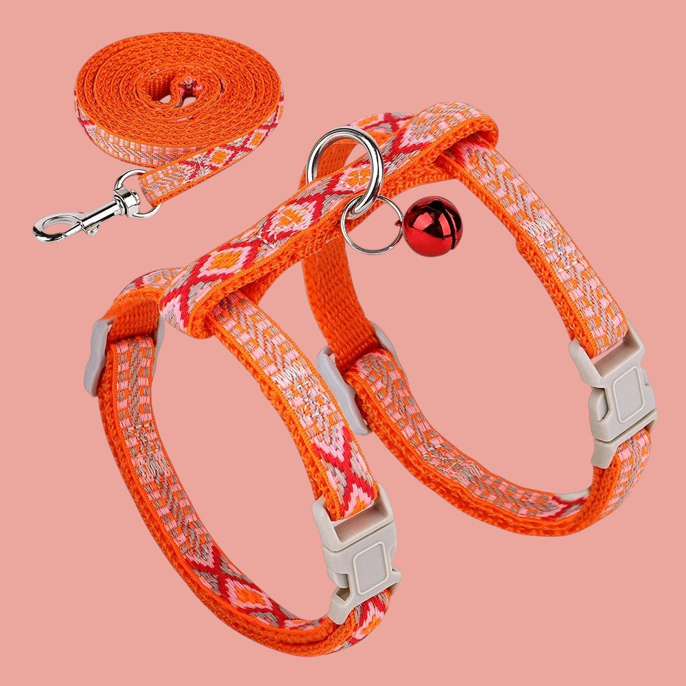 Arnés con Correa y Cascabel para Gatos y Perros Pequeños Naranja