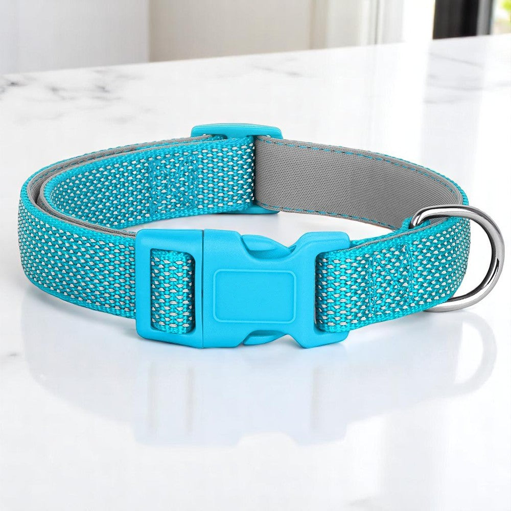 Collar Reflectante de Nylon Azul para Perros– Seguridad y Comodidad