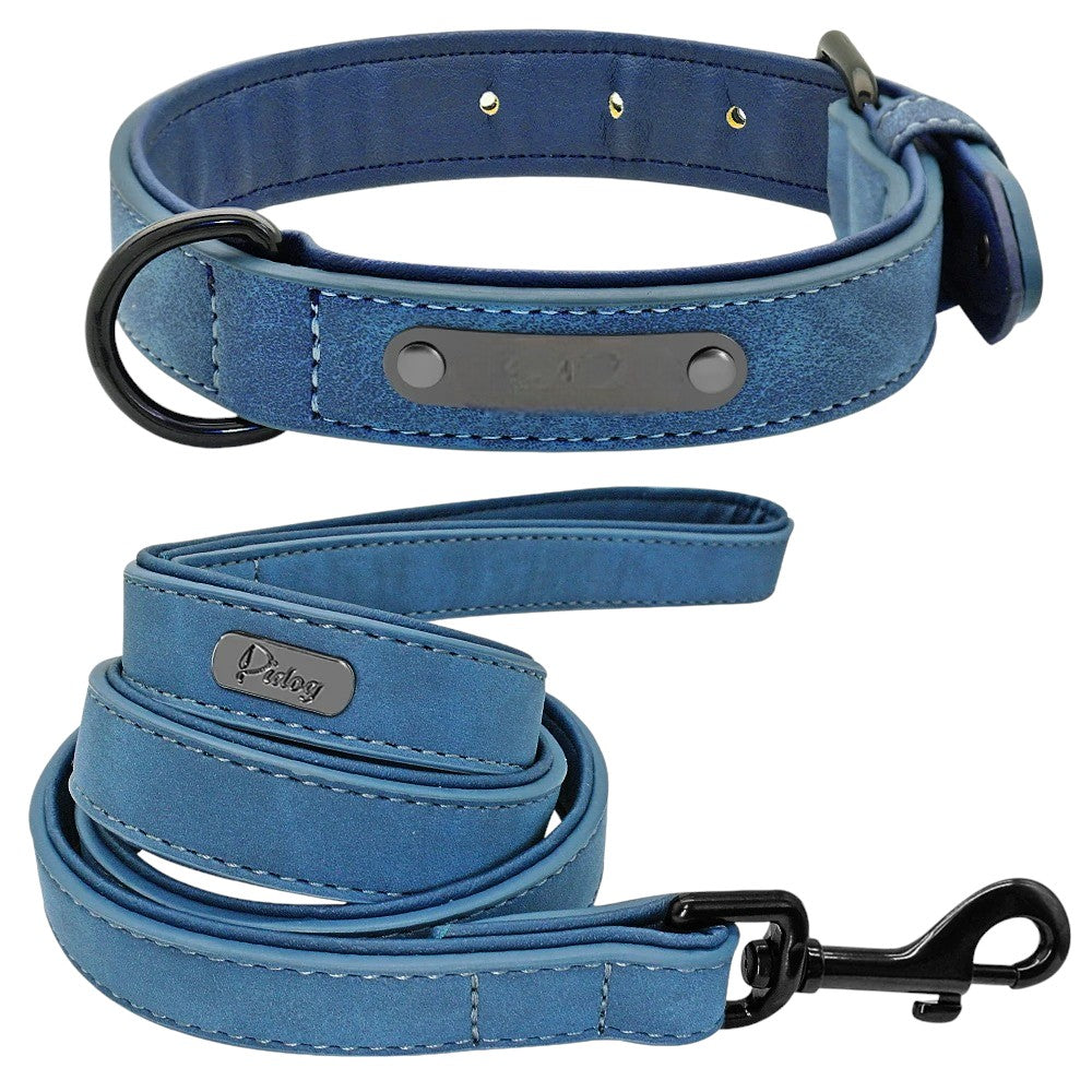 Set Azul de Collar y Correa de Cuero para Perros – Máximo Estilo