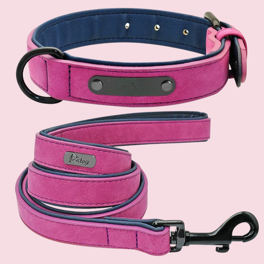 Set púrpura de collar y correa de cuero para perros – Estilo y protección