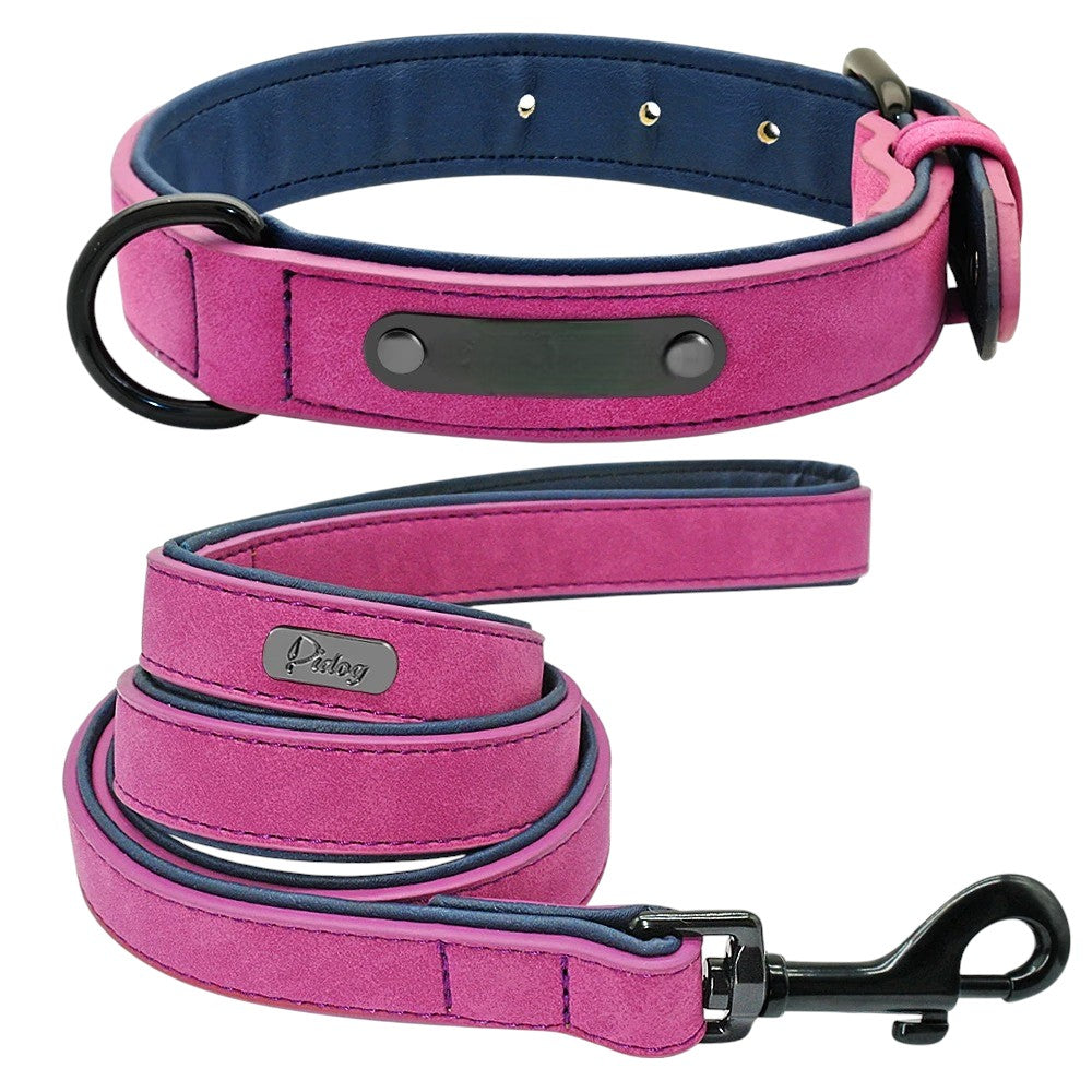 Set púrpura de collar y correa de cuero para perros – Estilo y protección