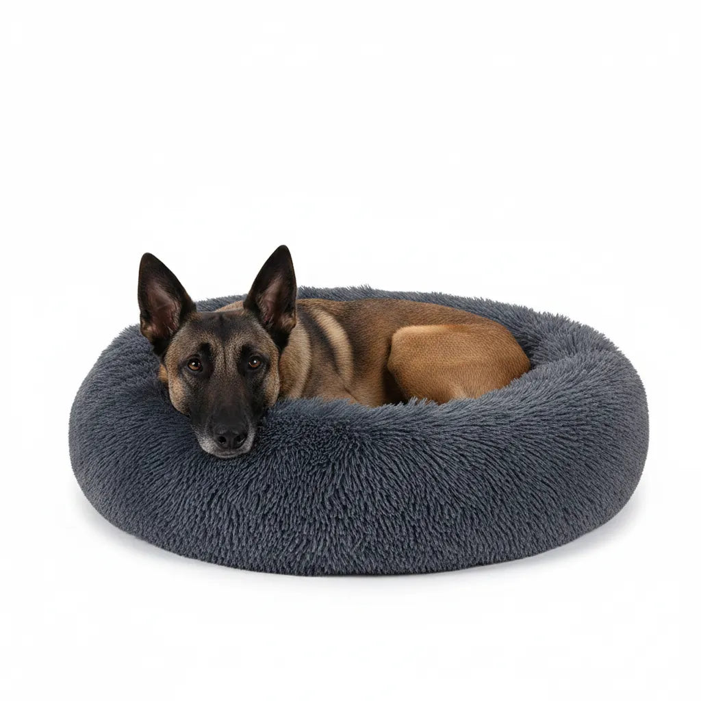Cama Donut Súper Suave para Perros y Gatos Gris Obscuro