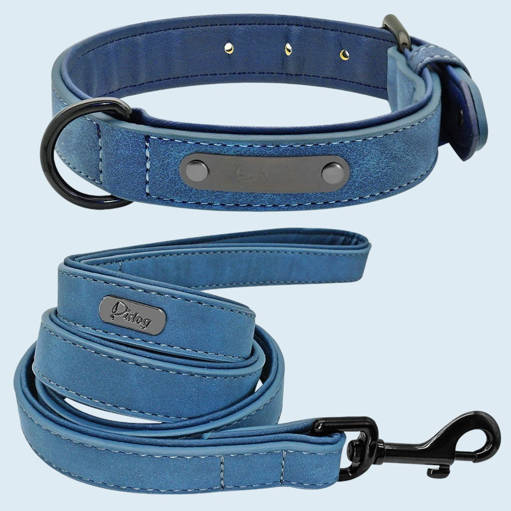 Set Azul de Collar y Correa de Cuero para Perros – Máximo Estilo
