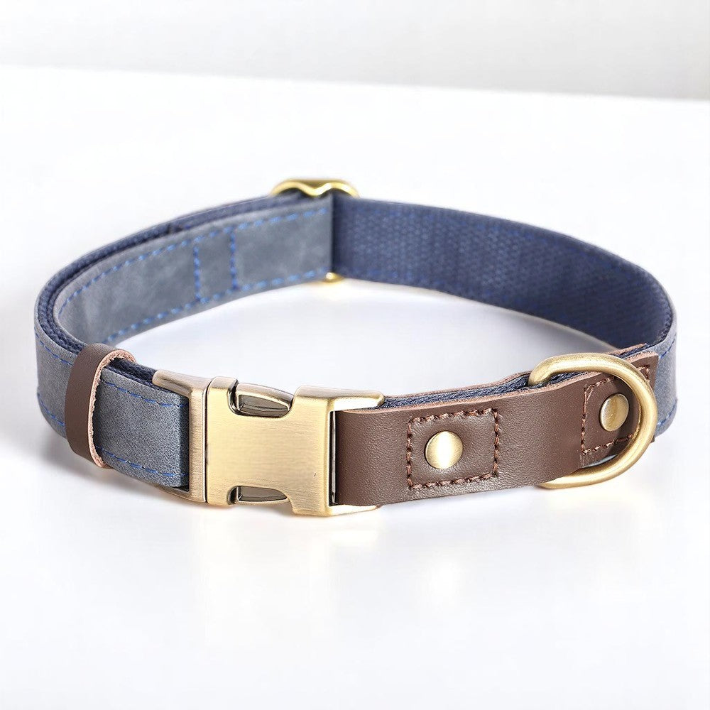 Collar de Nylon y Cuero PU Azul para Perros – Resistente y Ajustable